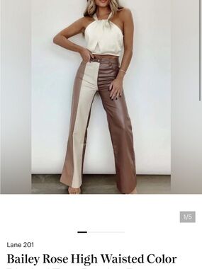 Lane 201 High-Waisted Two-Tone Wide-Leg Pants - Cream & Brown
